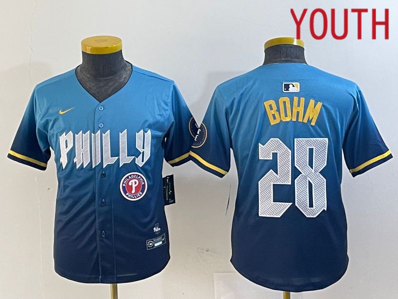 Youth Philadelphia Phillies #28 Bohm Blue City Edition Nike 2024 MLB Jersey style 4->youth mlb jersey->Youth Jersey